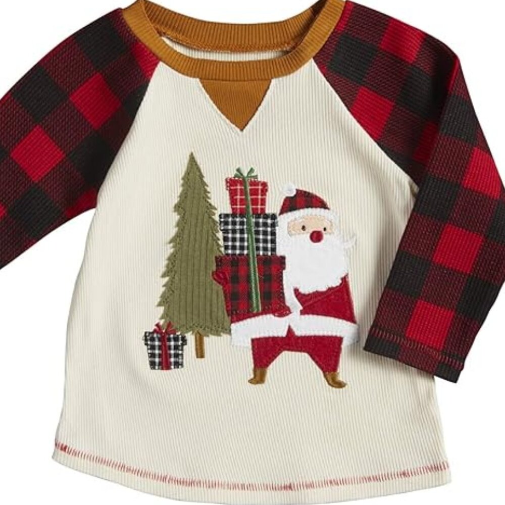 Mud Pie Red and Black Plaid Santa Long Sleeve Tee